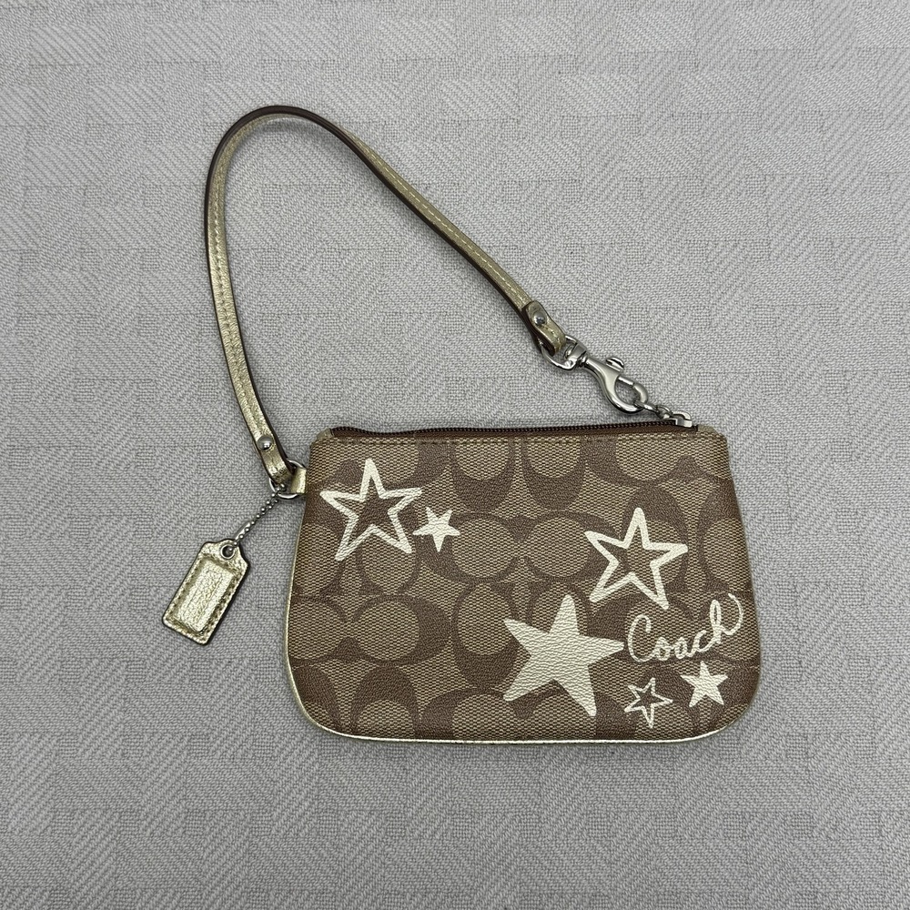Coach Signature Avary Clutch Womens Small Brown Canvas Star Print Wristlet